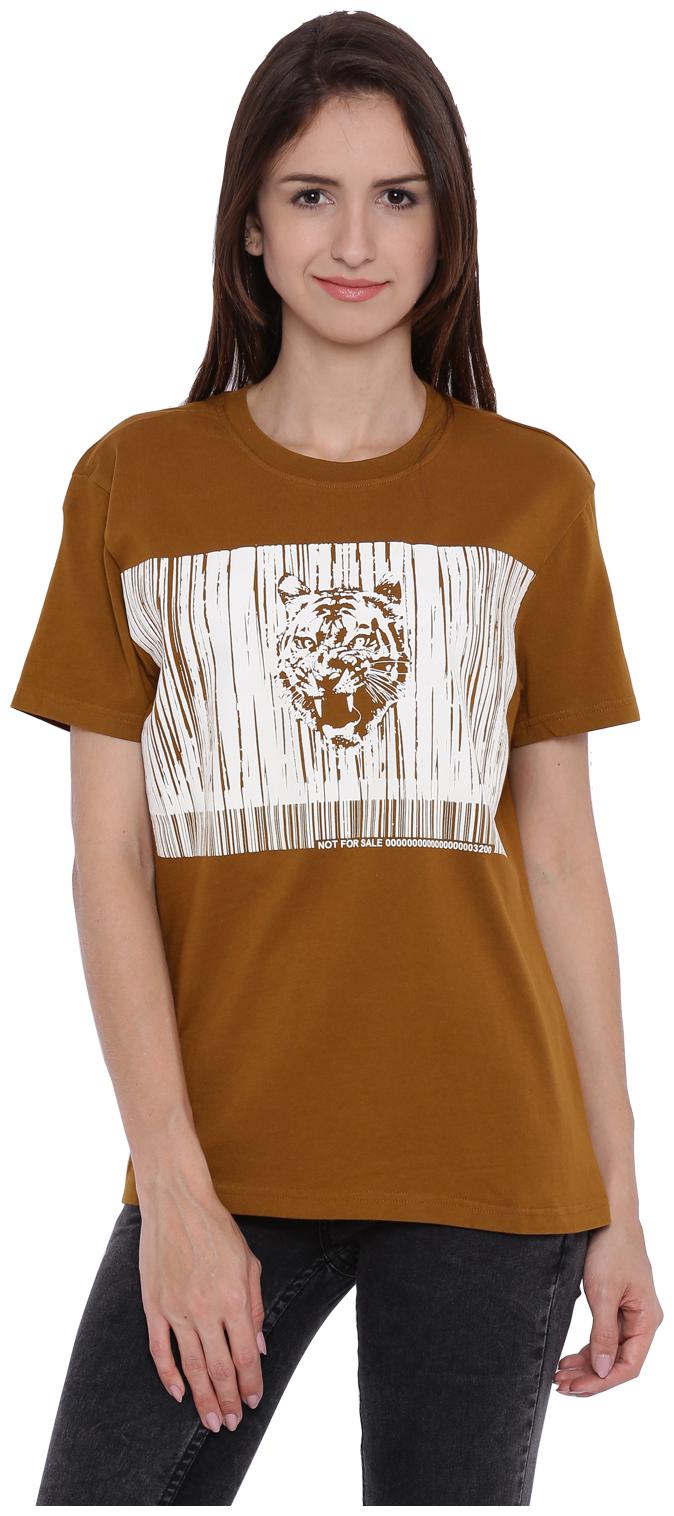 

Wolfpack Women Brown Regular fit Round neck Cotton T shirt