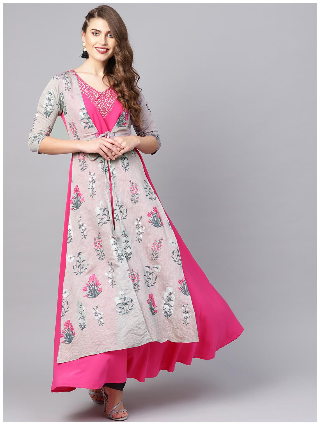 

Women A-Line Koti Style Printed Kurta - Grey