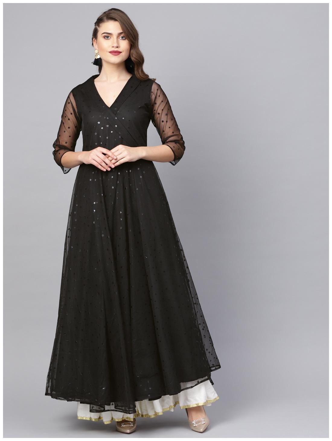 

Women A-Line Printed Kurta - Black