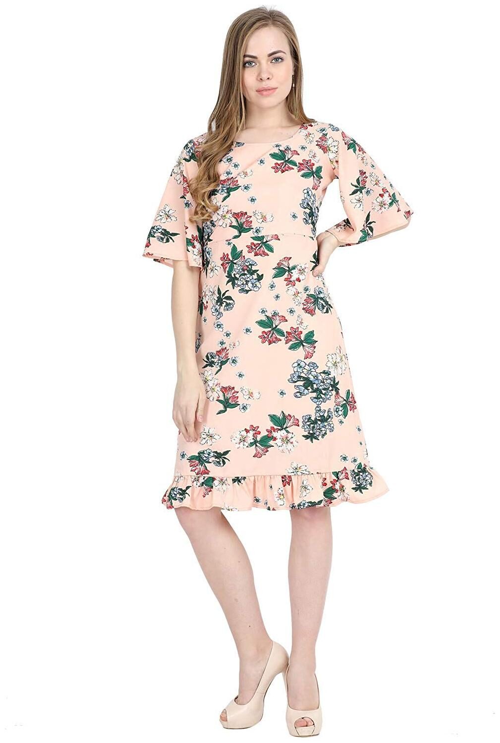

O Madam Peach Floral A-line dress