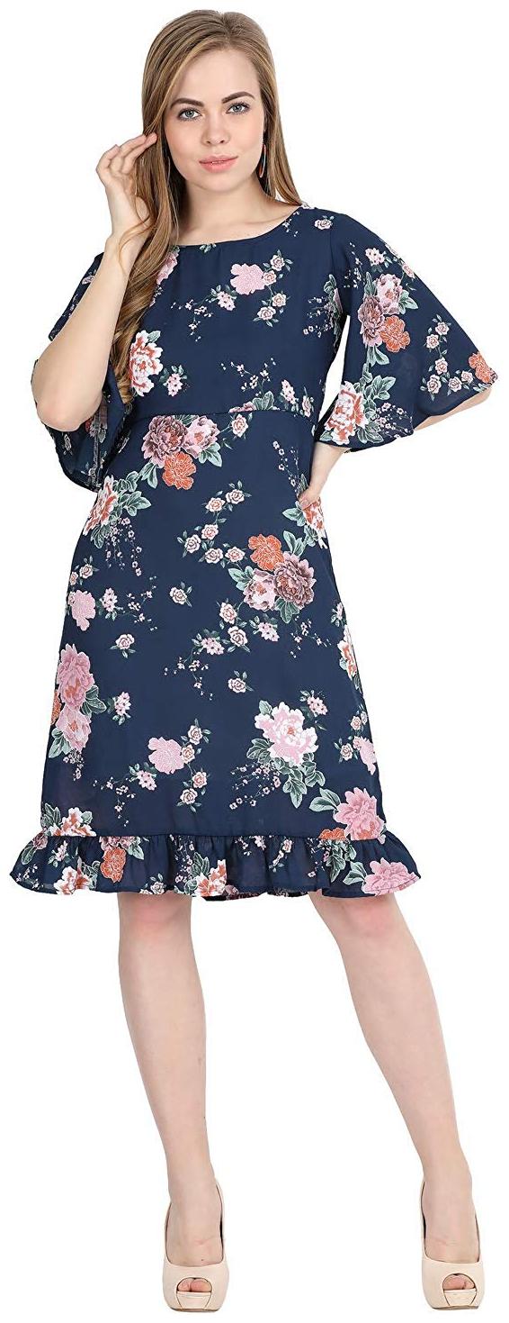 

O Madam Blue Floral A-line dress