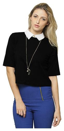 Miss Chase Women Solid Boxy top - Black & White