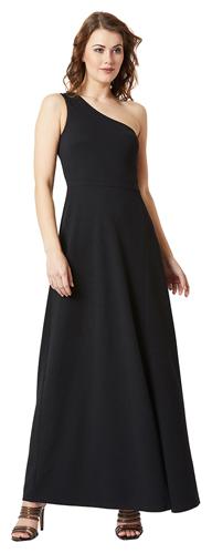 

Women Black One-Shoulder Sleeveless Solid Side Slit Maxi Dress