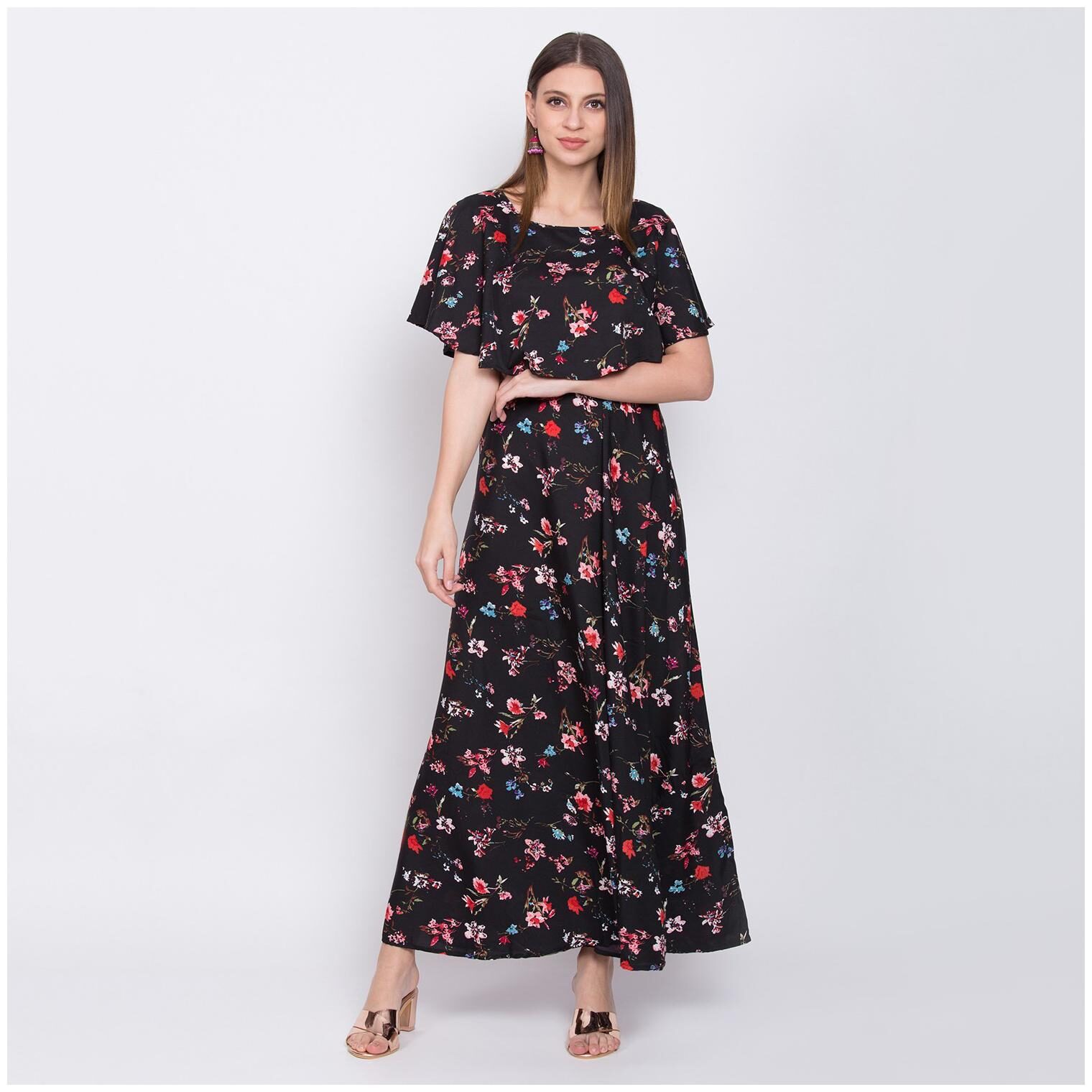 

O Madam Black Floral Maxi dress