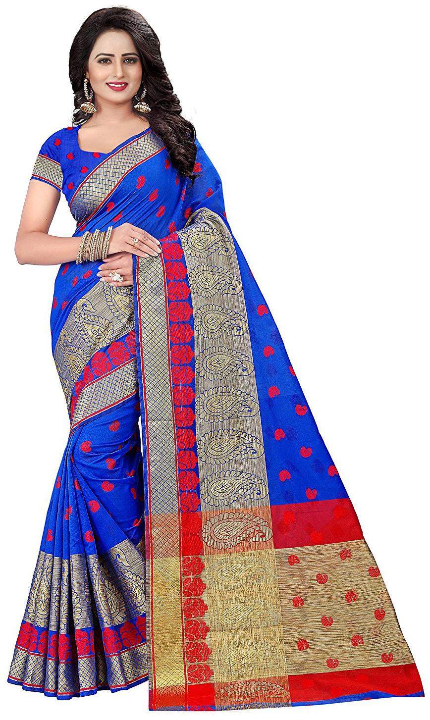

Women Blue Color Cotton Silk Woven Woven Saree