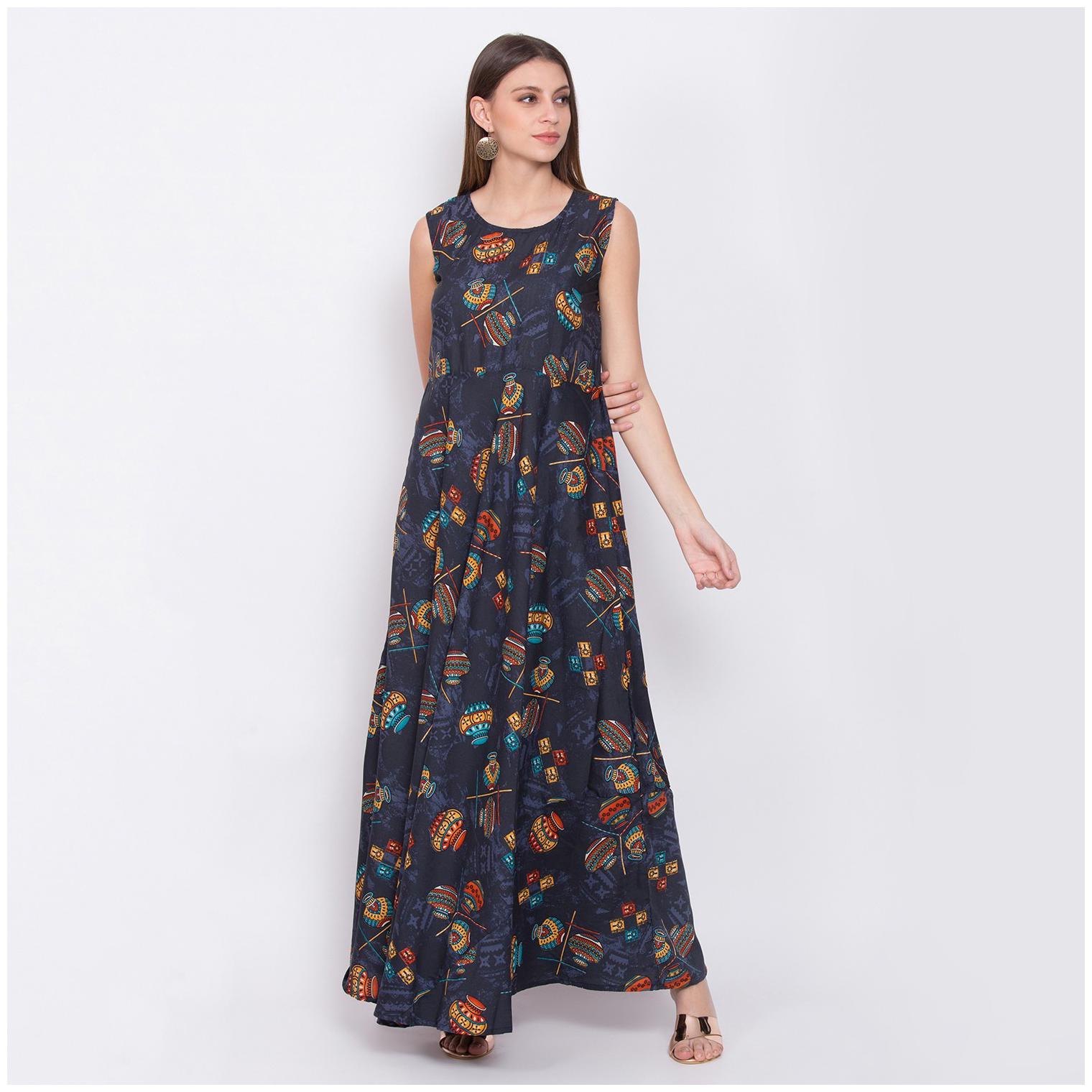 

O Madam Blue Printed Maxi dress