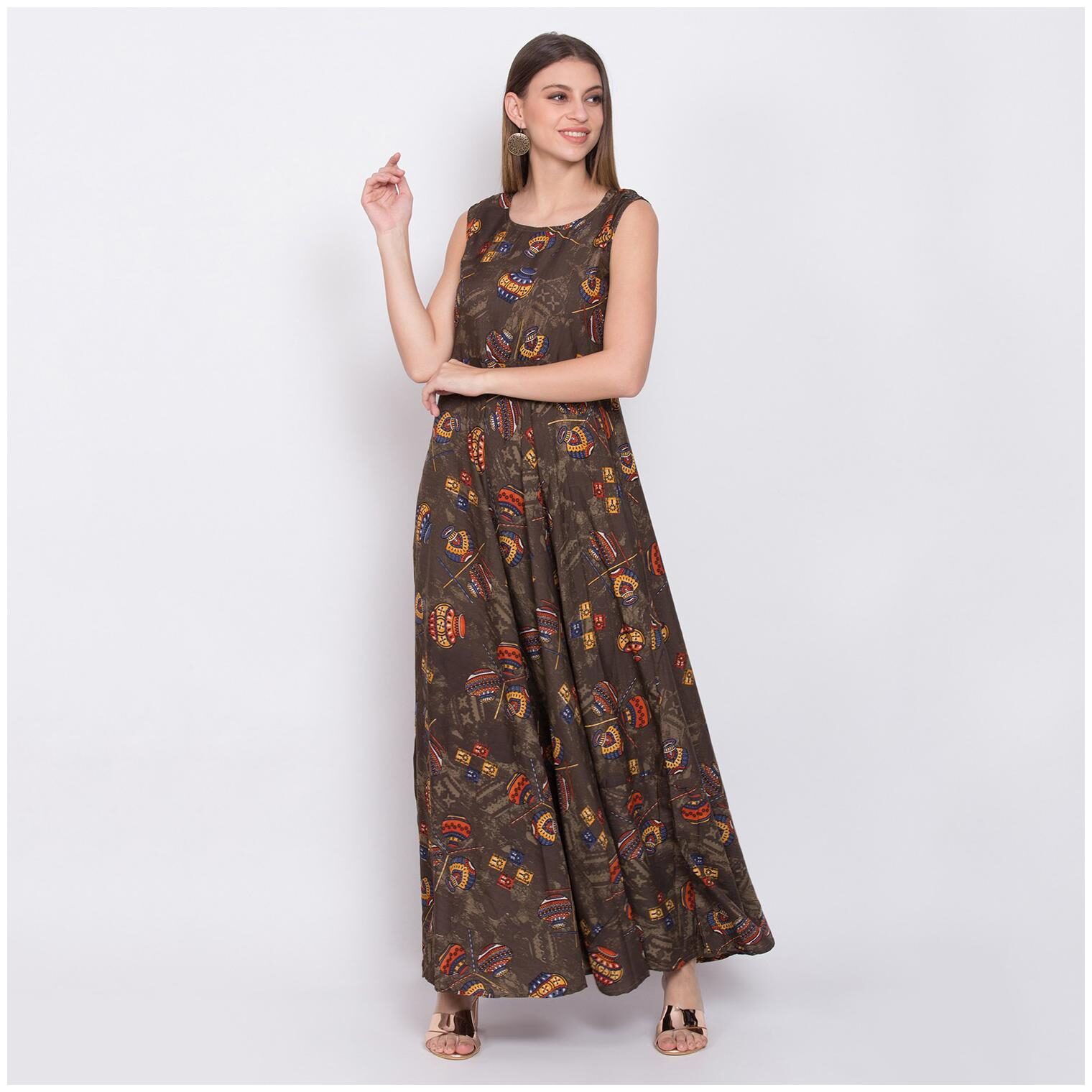 

O Madam Brown Printed Maxi dress