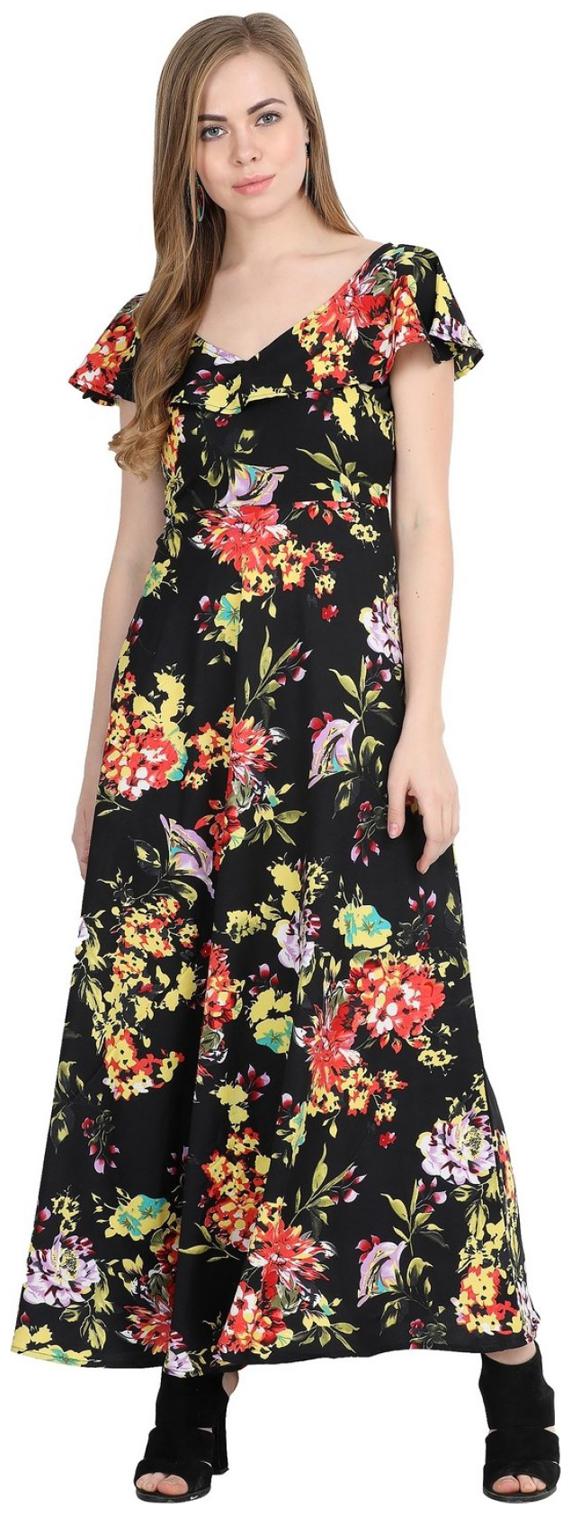 

O Madam Black Floral Fit flare dress