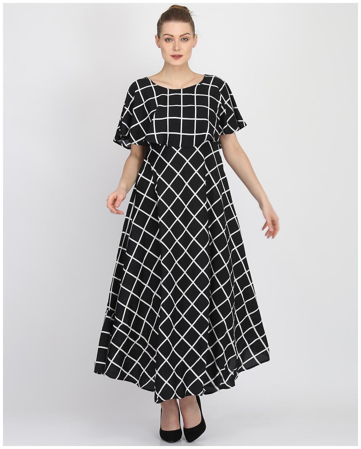 

O Madam Black Checked Maxi dress