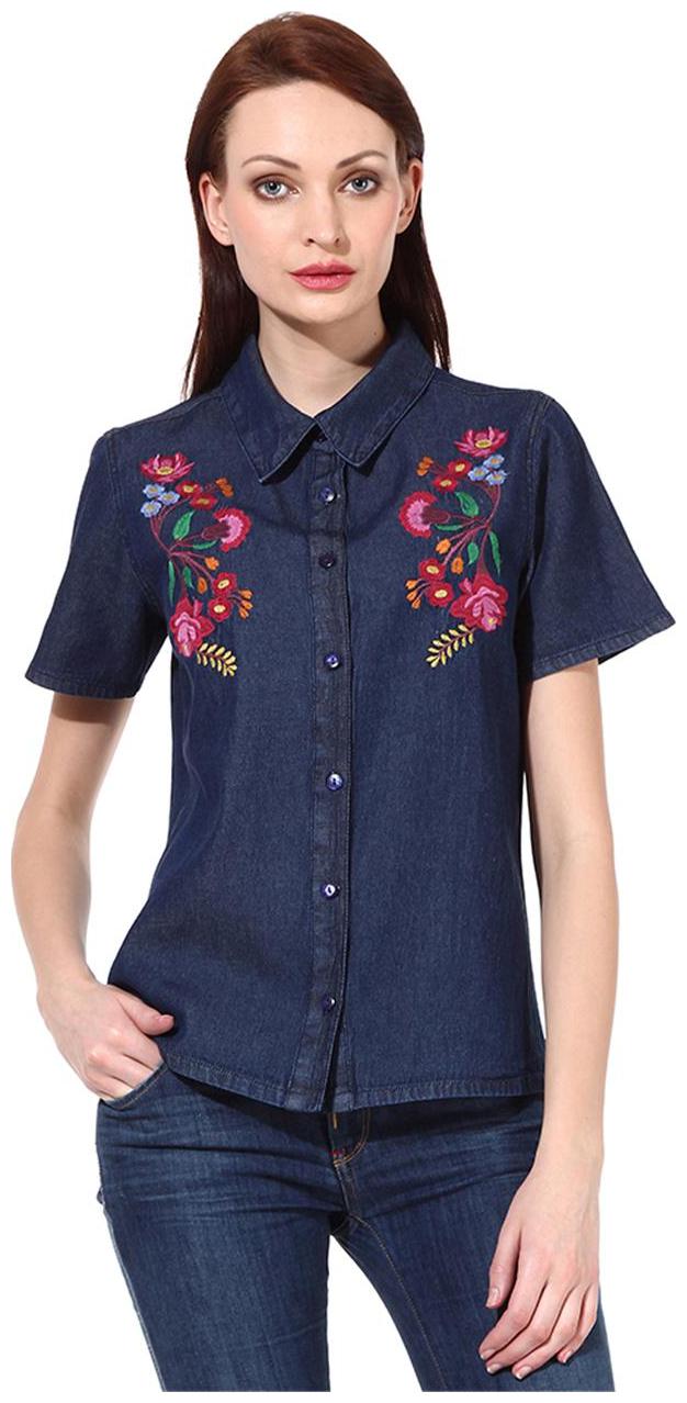 

Oxolloxo Women Blue Solid Regular Fit Shirt
