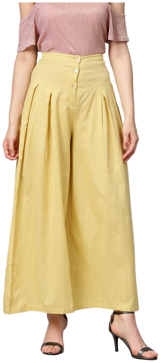 

Ivy Blue Khaki Solid Flared Palazzo