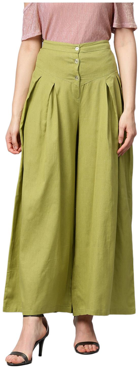 

Ivy Blue Olive Solid Flared Palazzo