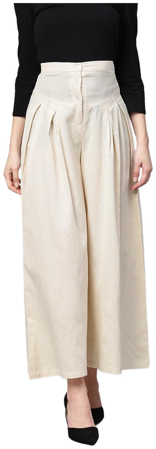 

Ivy Blue Cream Solid Flared Palazzo