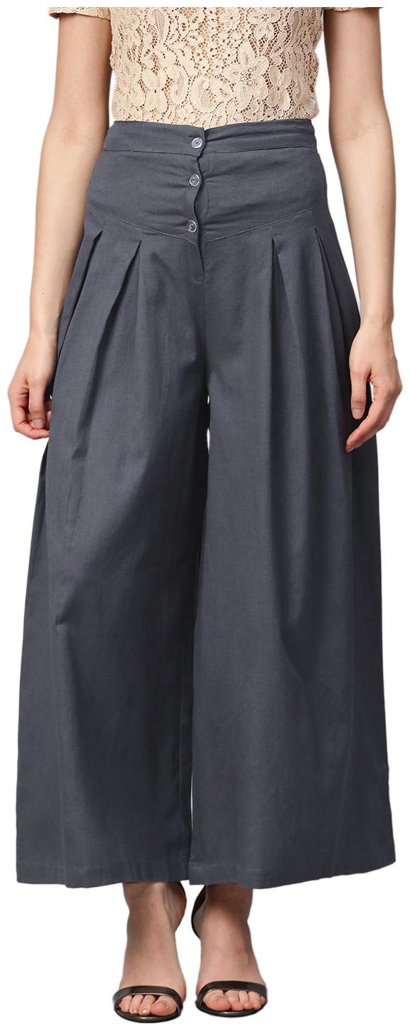 

Ivy Blue Grey Solid Flared Palazzo