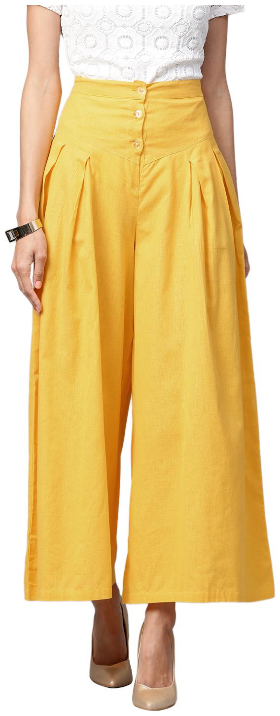 

Ivy Blue Yellow Solid Flared Palazzo