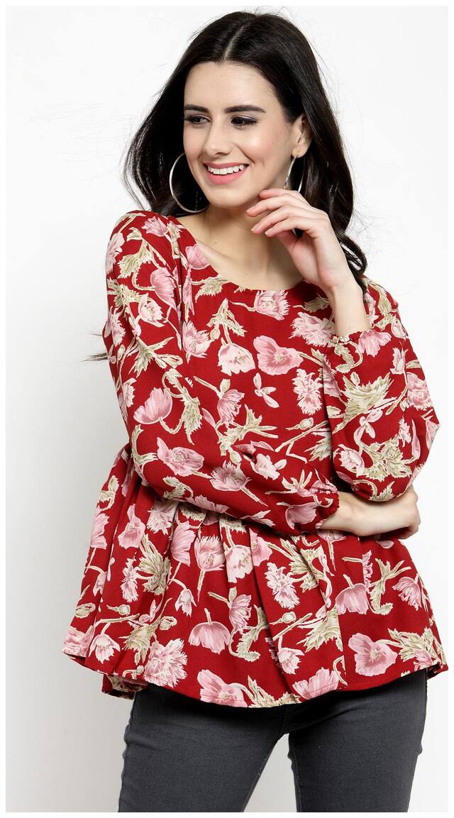 Sera Women Floral Regular top - Maroon