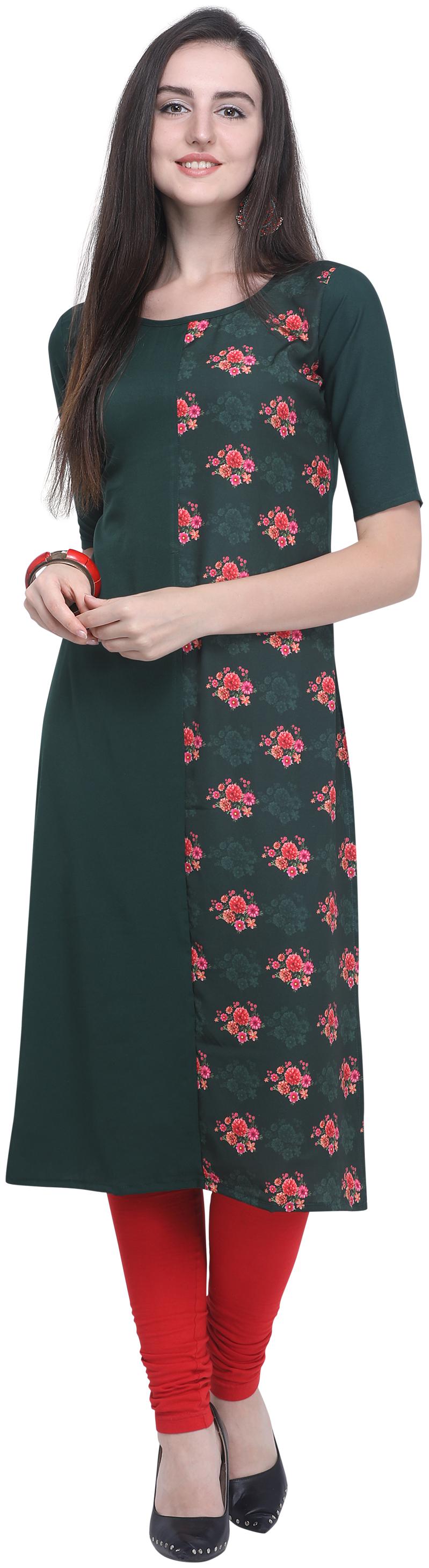 

RED ROSE FASHION Women Green Printed Straight Kurta