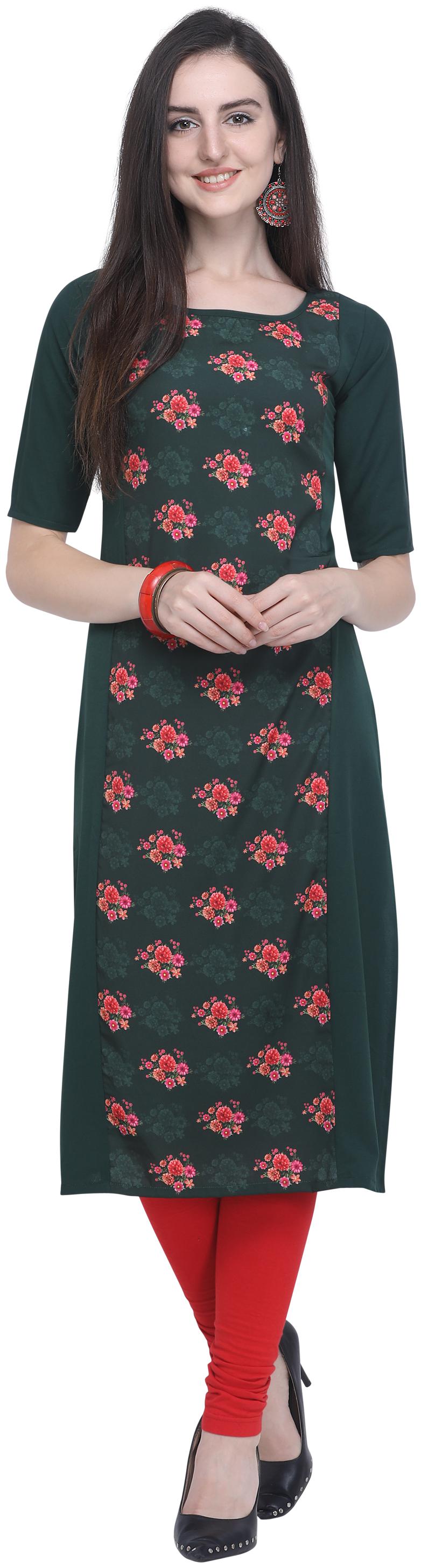 

RED ROSE FASHION Women Green Printed Straight Kurta