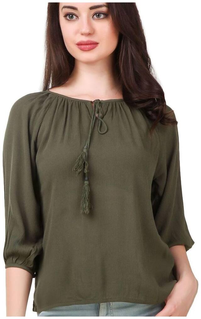 FAIRIANO Women Solid Regular top - Green