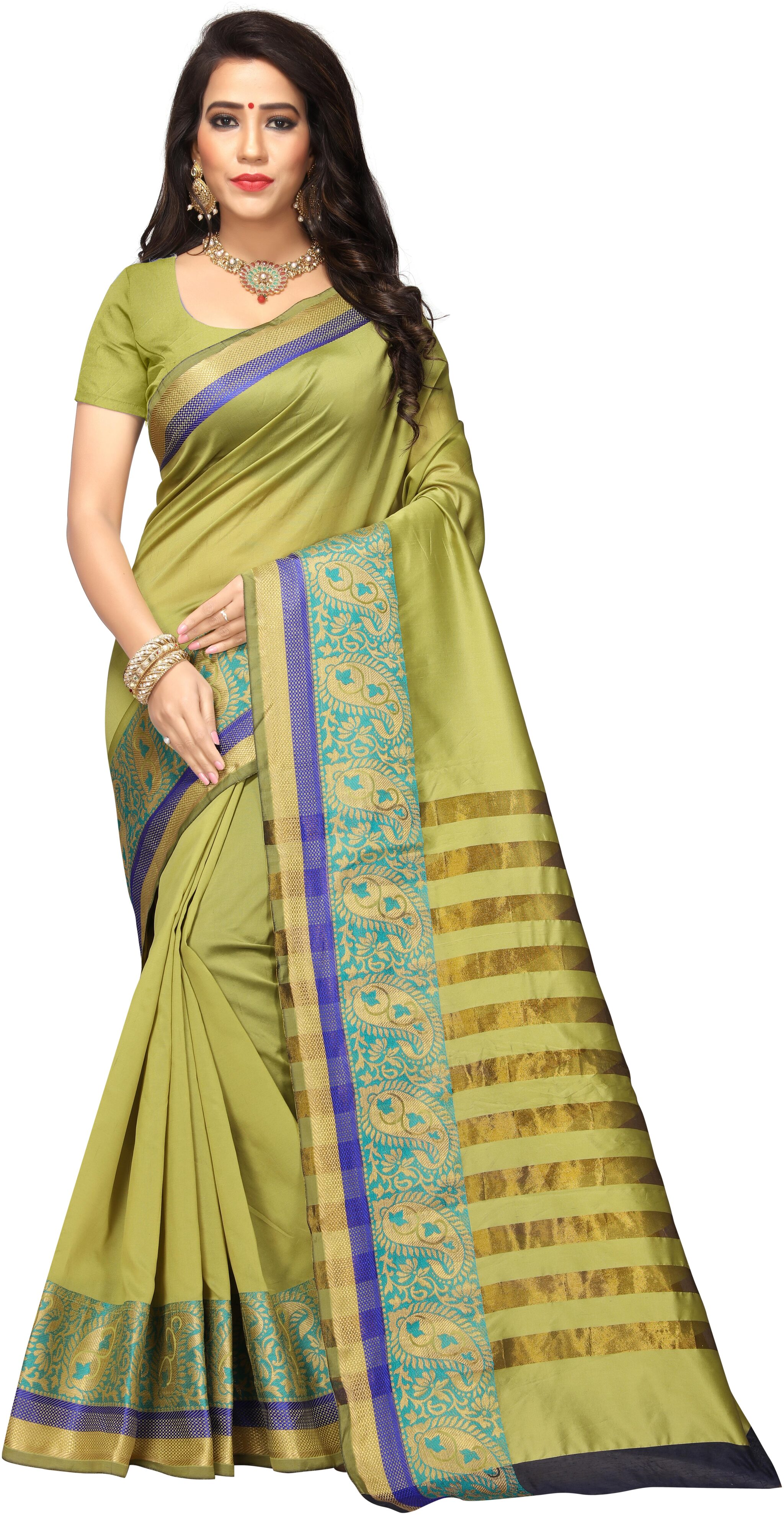 

Maroosh Green Woven Kalamkari Regular Saree With blouse