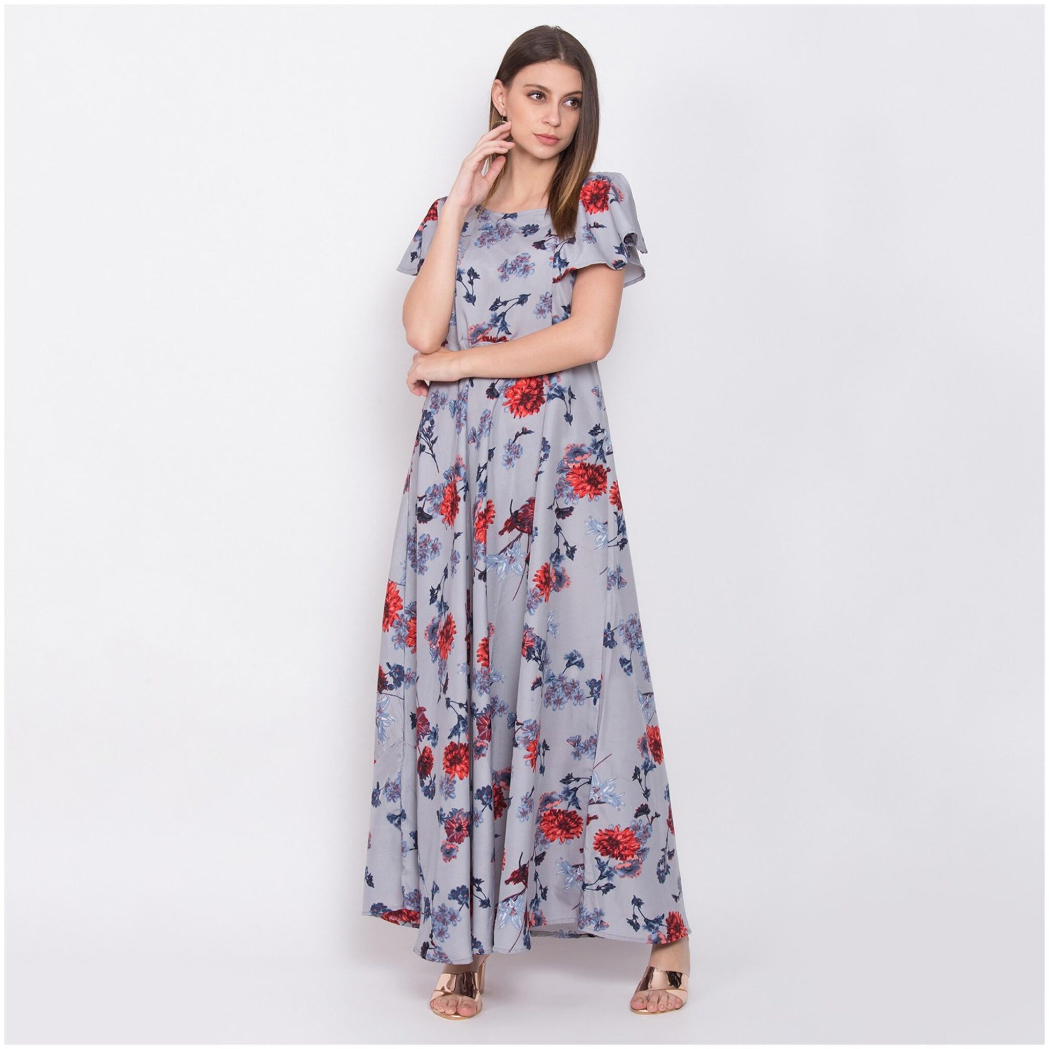 

O Madam Grey Floral Maxi dress