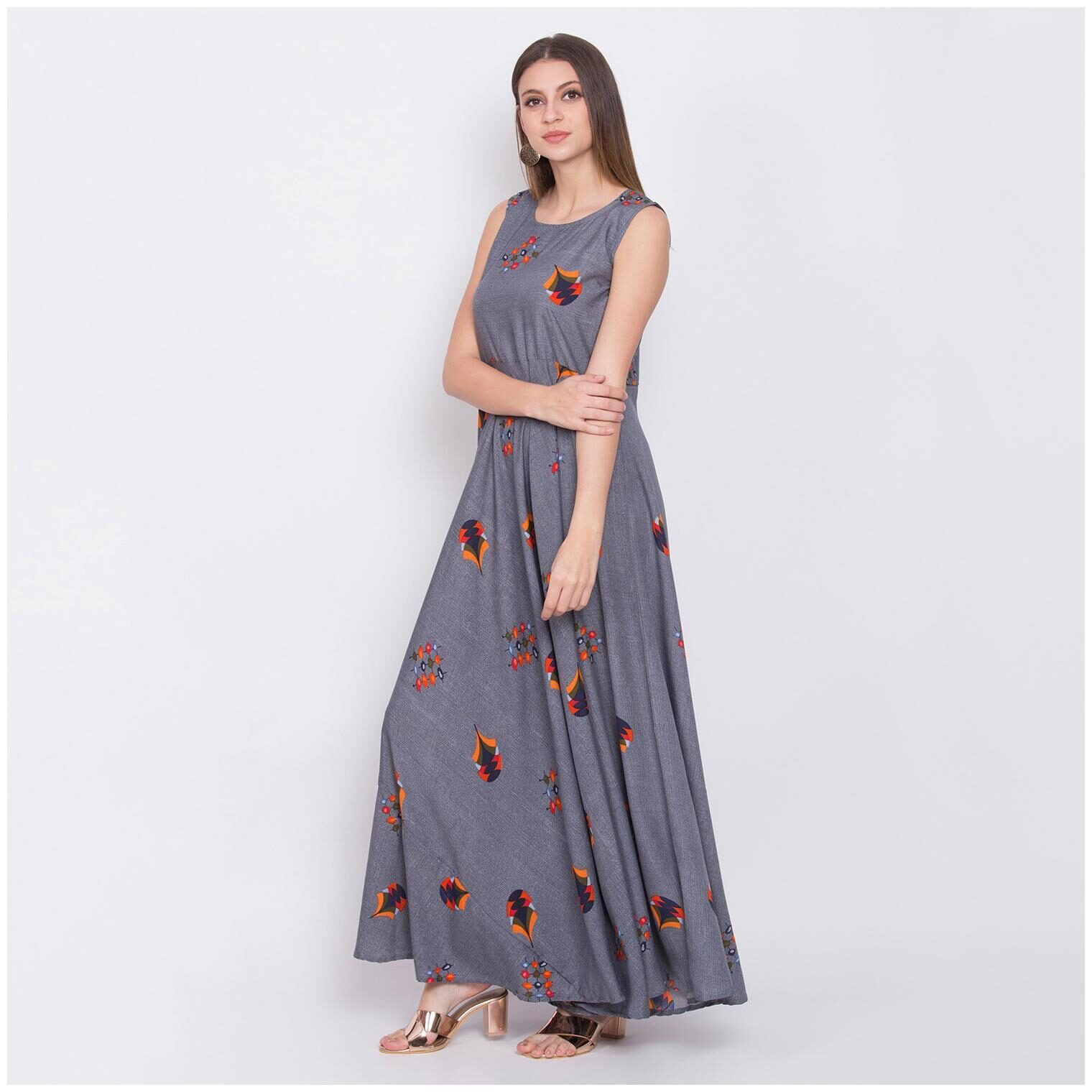 

O Madam Grey Printed Maxi dress