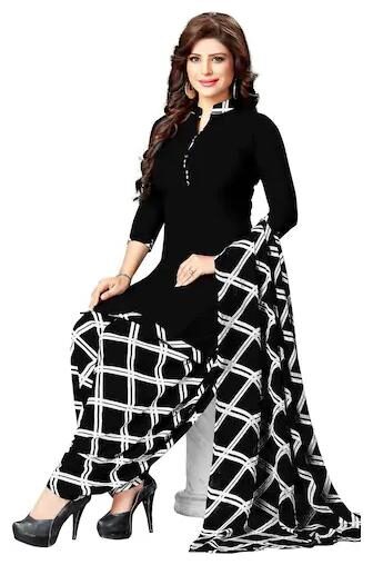 

BLBK Black Unstitched Kurta with bottom dupatta With dupatta Dress Material