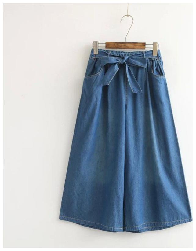 

Women Jeans Knotted Elastic Waist Wide Leg Denim Palazzo Pants Dark Blue