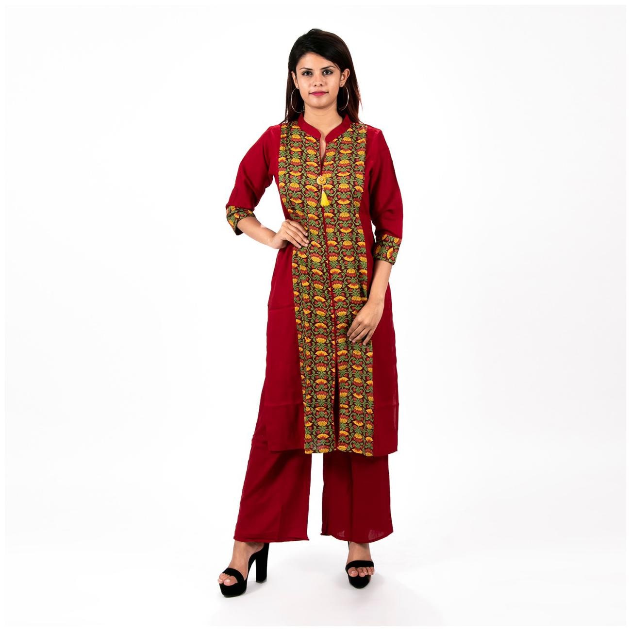 

A - TEX INDIA Women Red Printed Straight Kurta With Palazzo