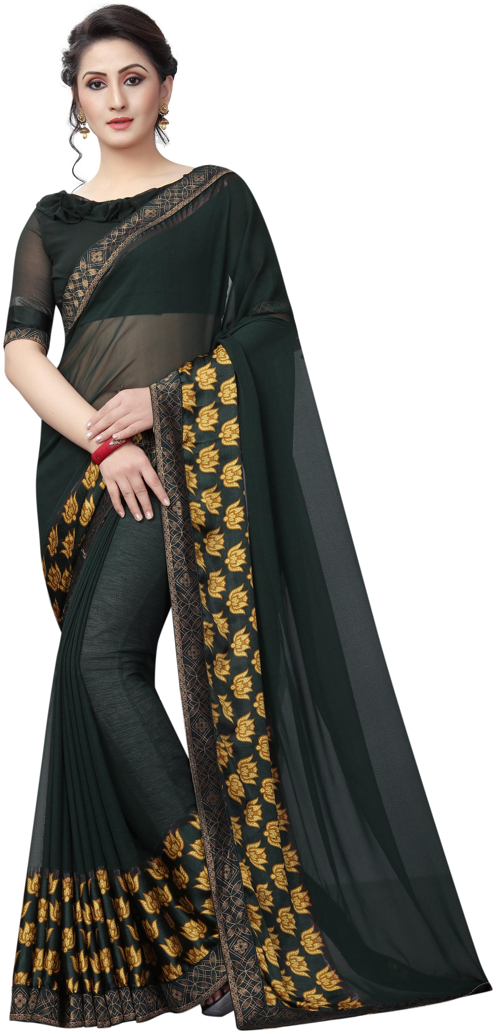 

Women Latest Design Green Color Georgette Printed Saree