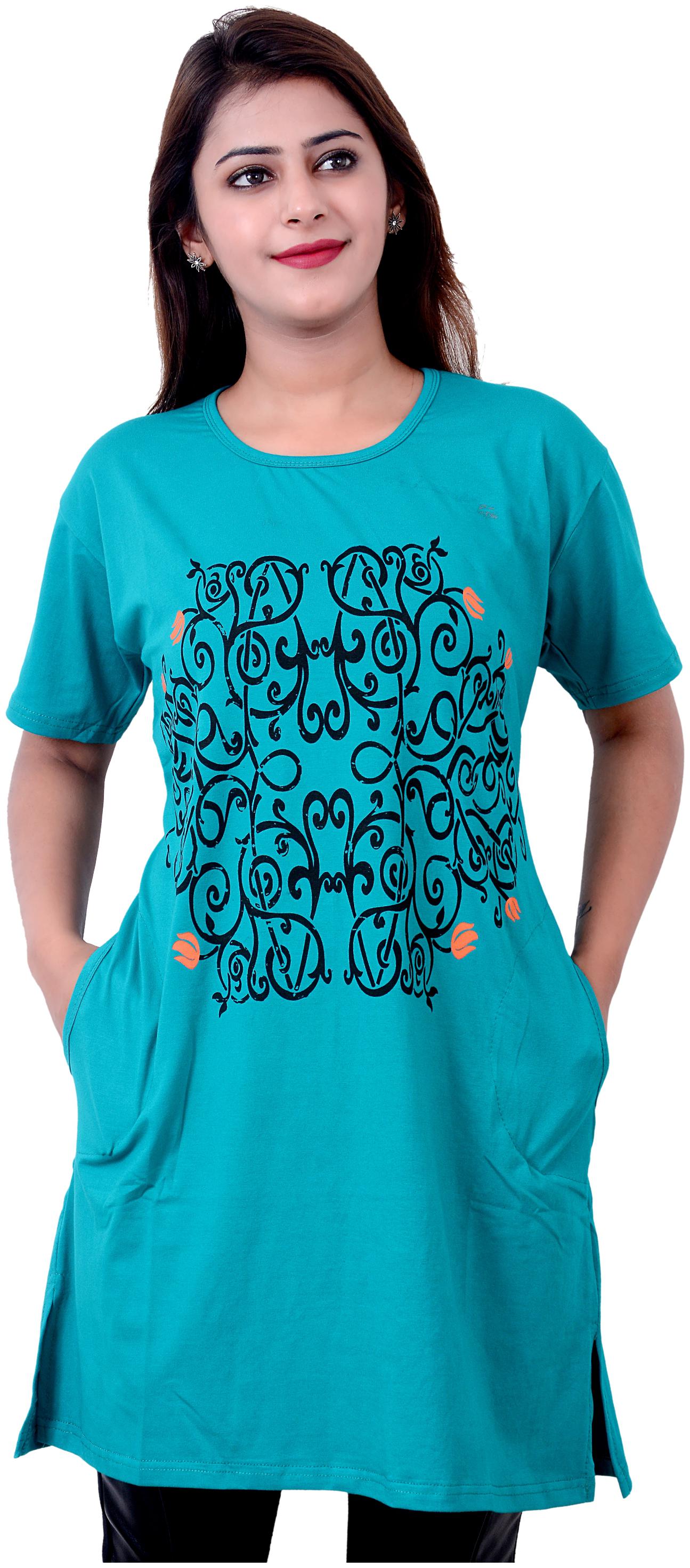 

A G FASHION Women Blue Loose fit Round neck Viscose rayon T shirt