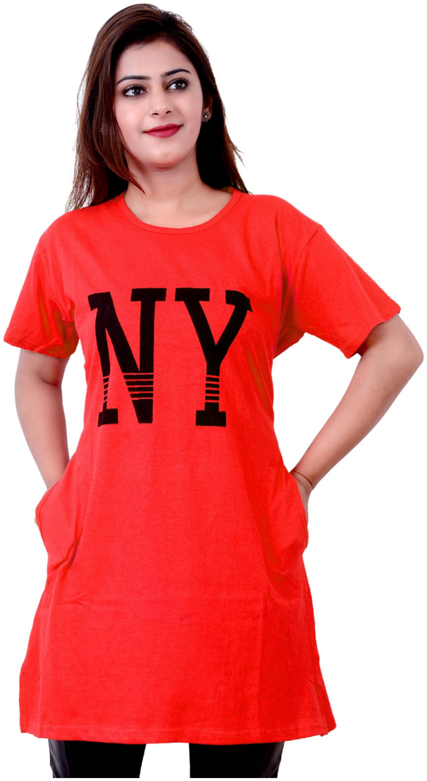 

A G FASHION Women Red Loose fit Round neck Viscose rayon T shirt