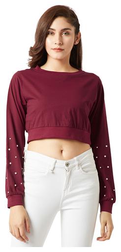 

Miss Chase Women Maroon Loose fit Round neck Cotton Tank top