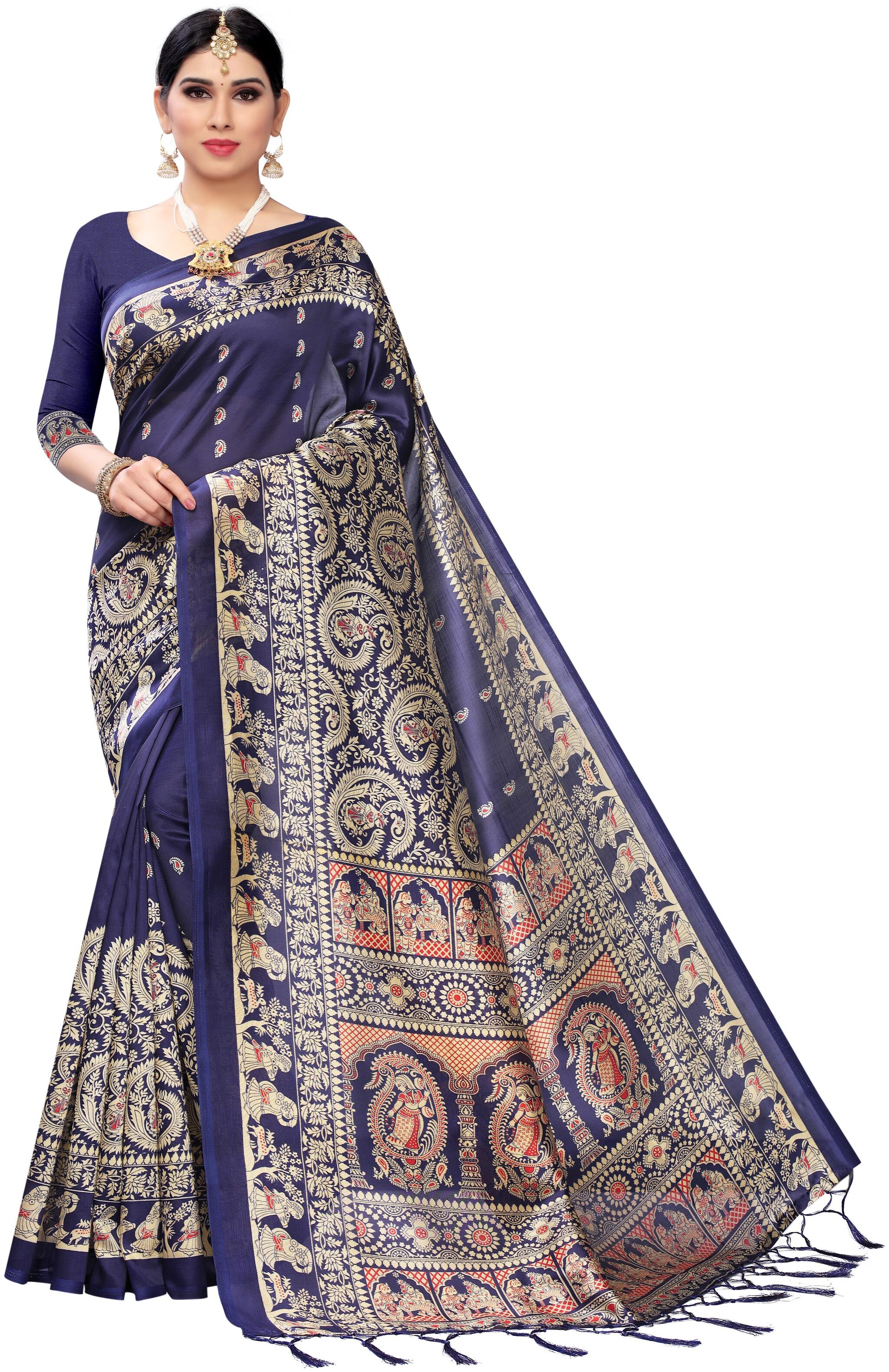 

Women Mode Artificial Silk Woven Blue Color Saree with Blouse