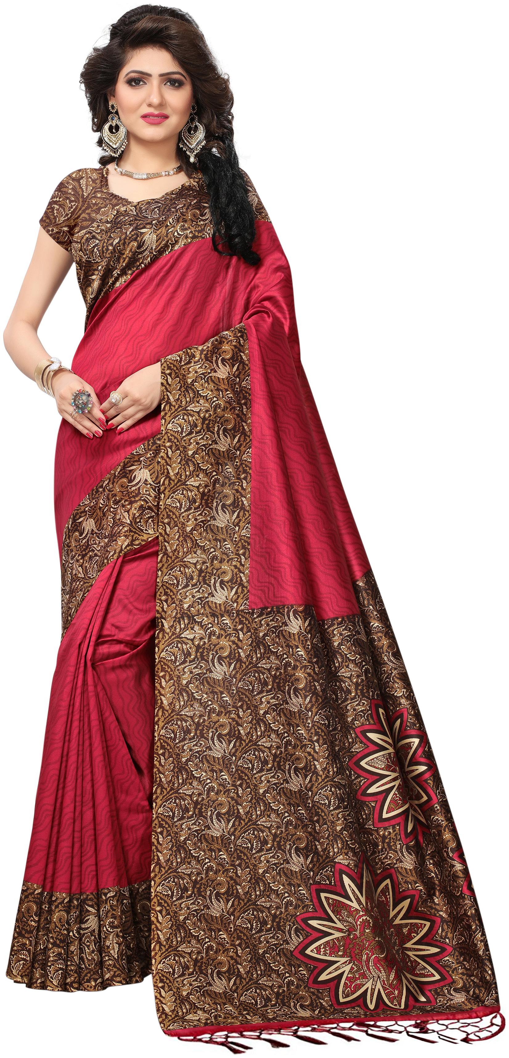 

Women Mode Artificial Silk Solid Maroon Regular Saree Women