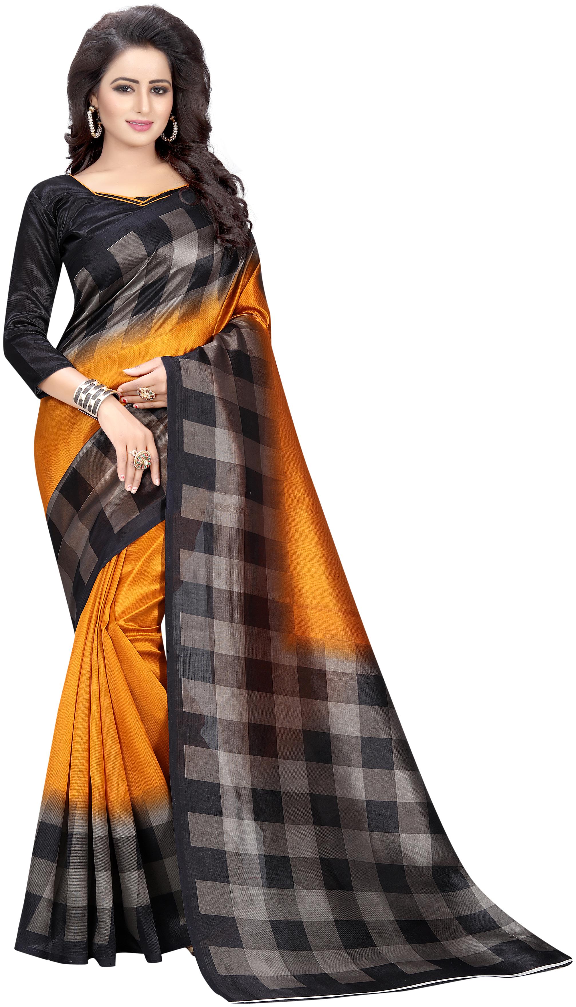 

Women Mode Artificial Silk Checkered Multi Color Saree with Blouse