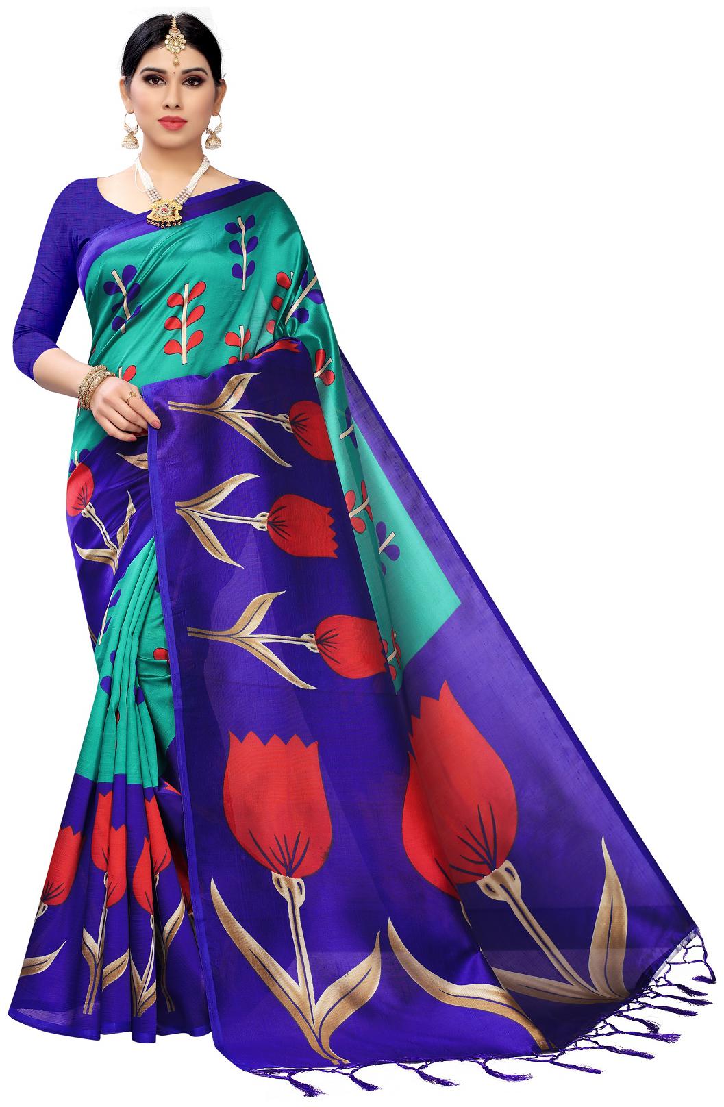 

Women Mode Artificial Silk Floral Multi Color Saree with Blouse