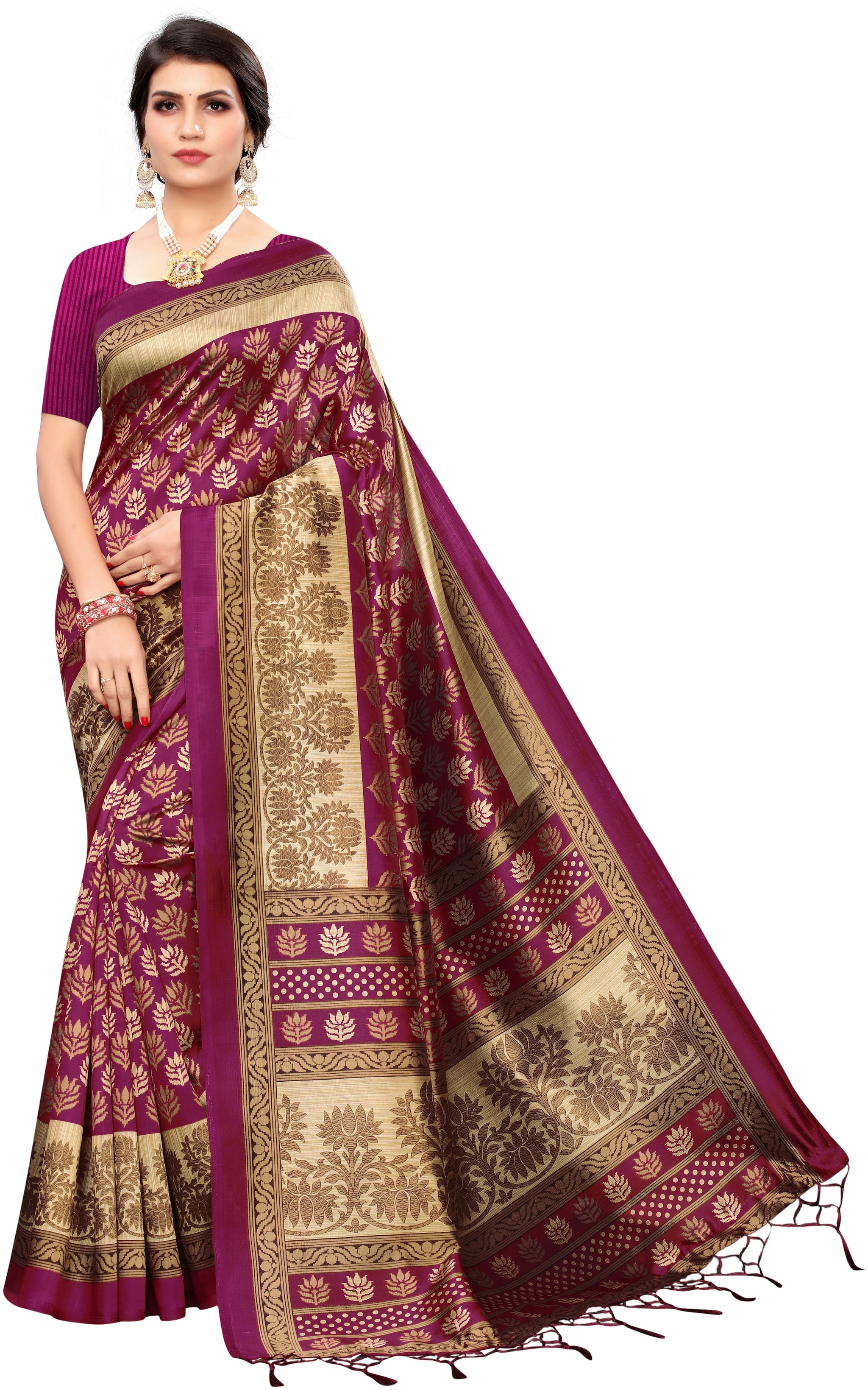 

Women Mode Artificial Silk Woven Purple Color Saree With Blouse