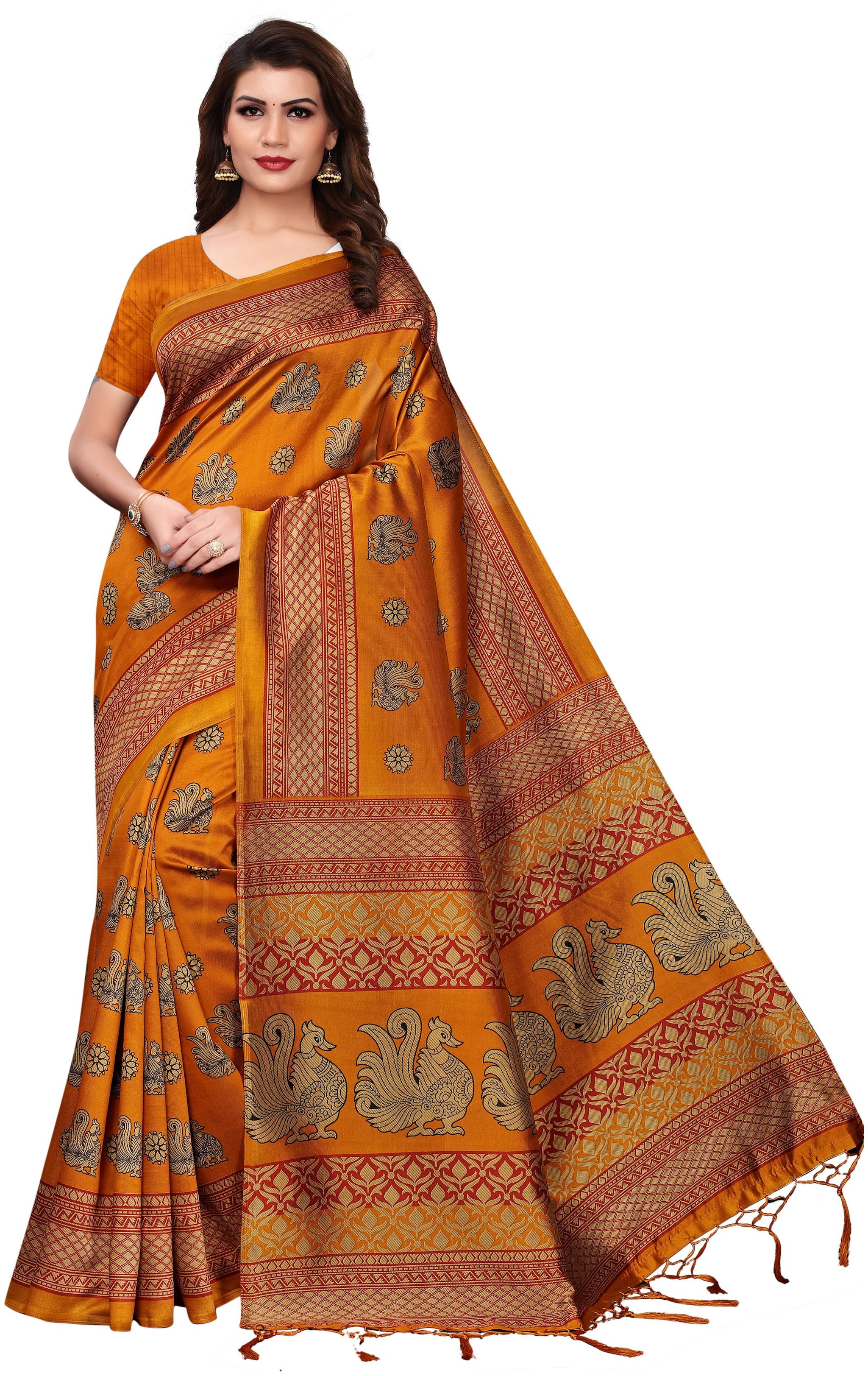 

Women Mode Artificial Silk Woven Yellow Color Saree with Blouse
