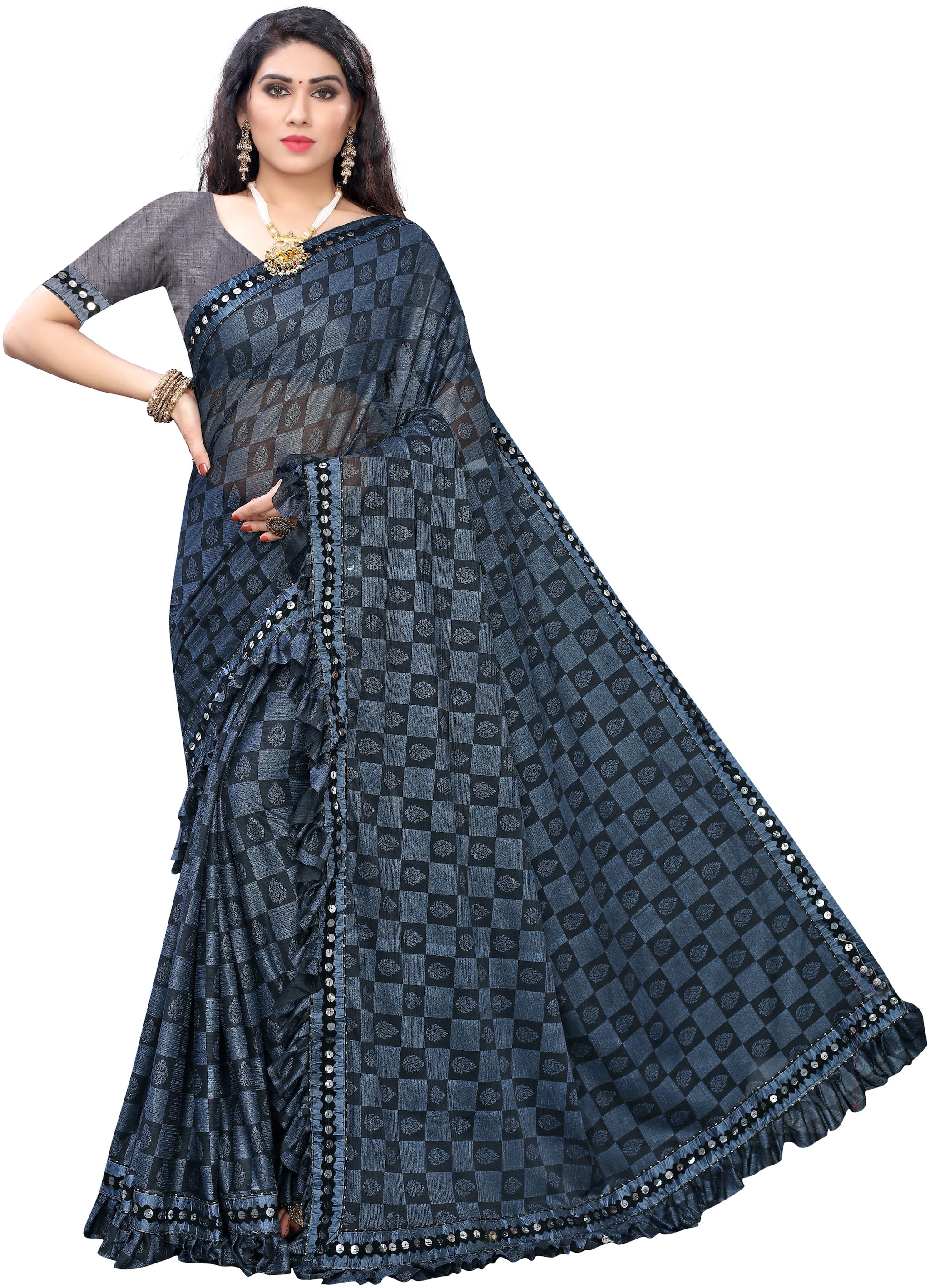 

Women Mode Artificial Silk Woven Grey Designer Saree For Women
