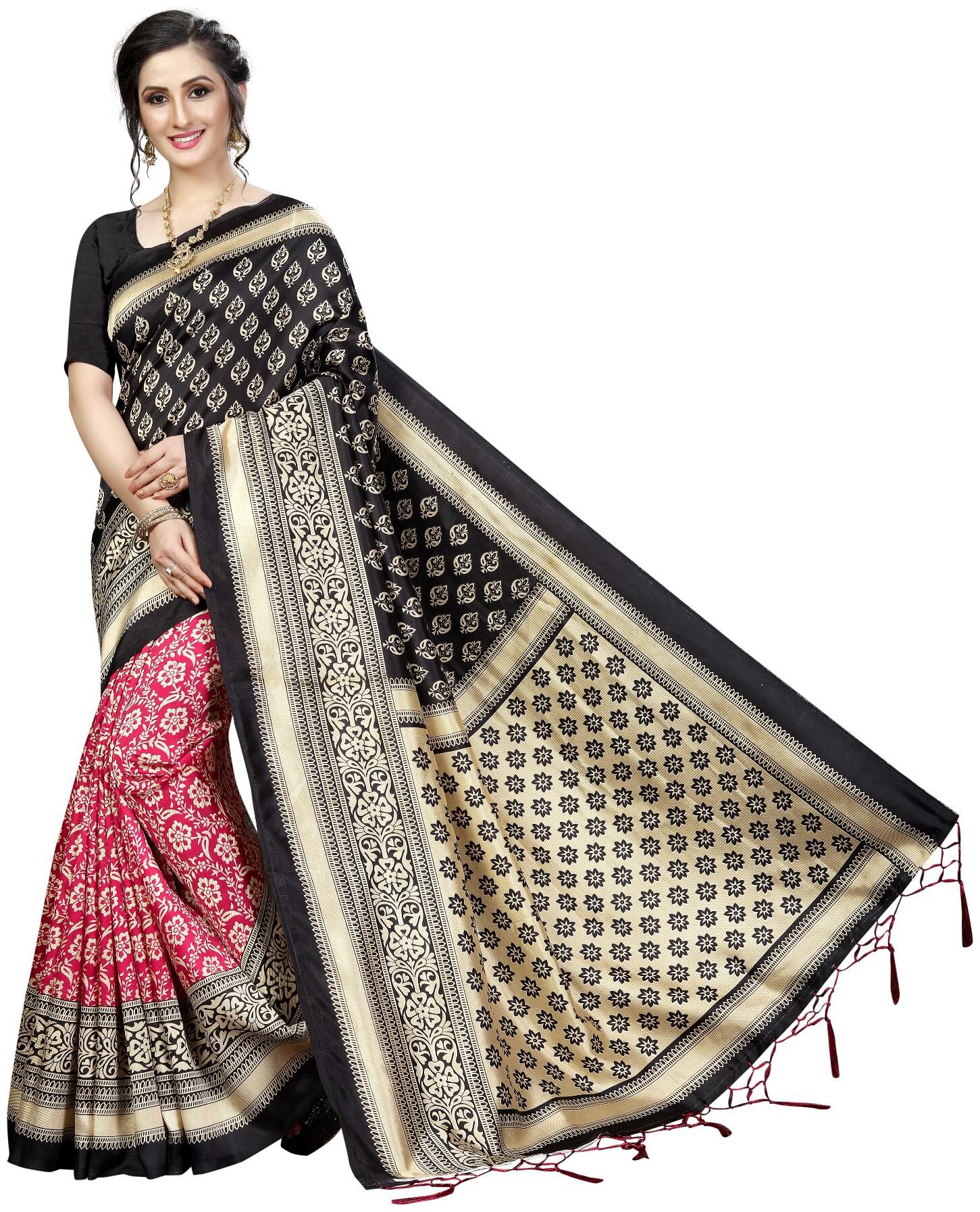 

Women Mode Artificial Silk Woven Multi Color Saree with Blouse
