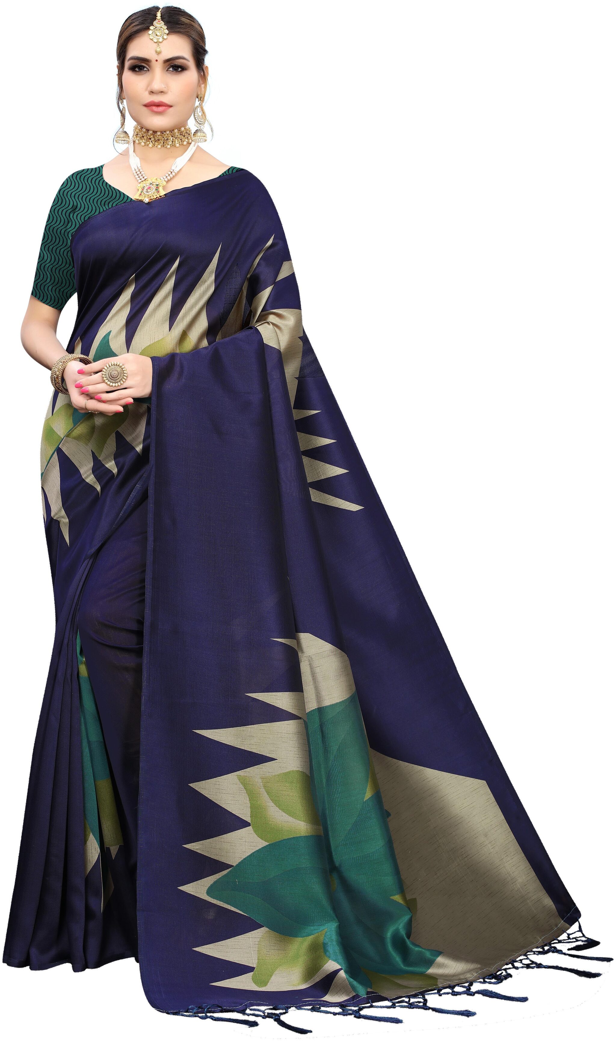 

Women Mode Artificial Silk Floral Navy Blue Regular Saree Women
