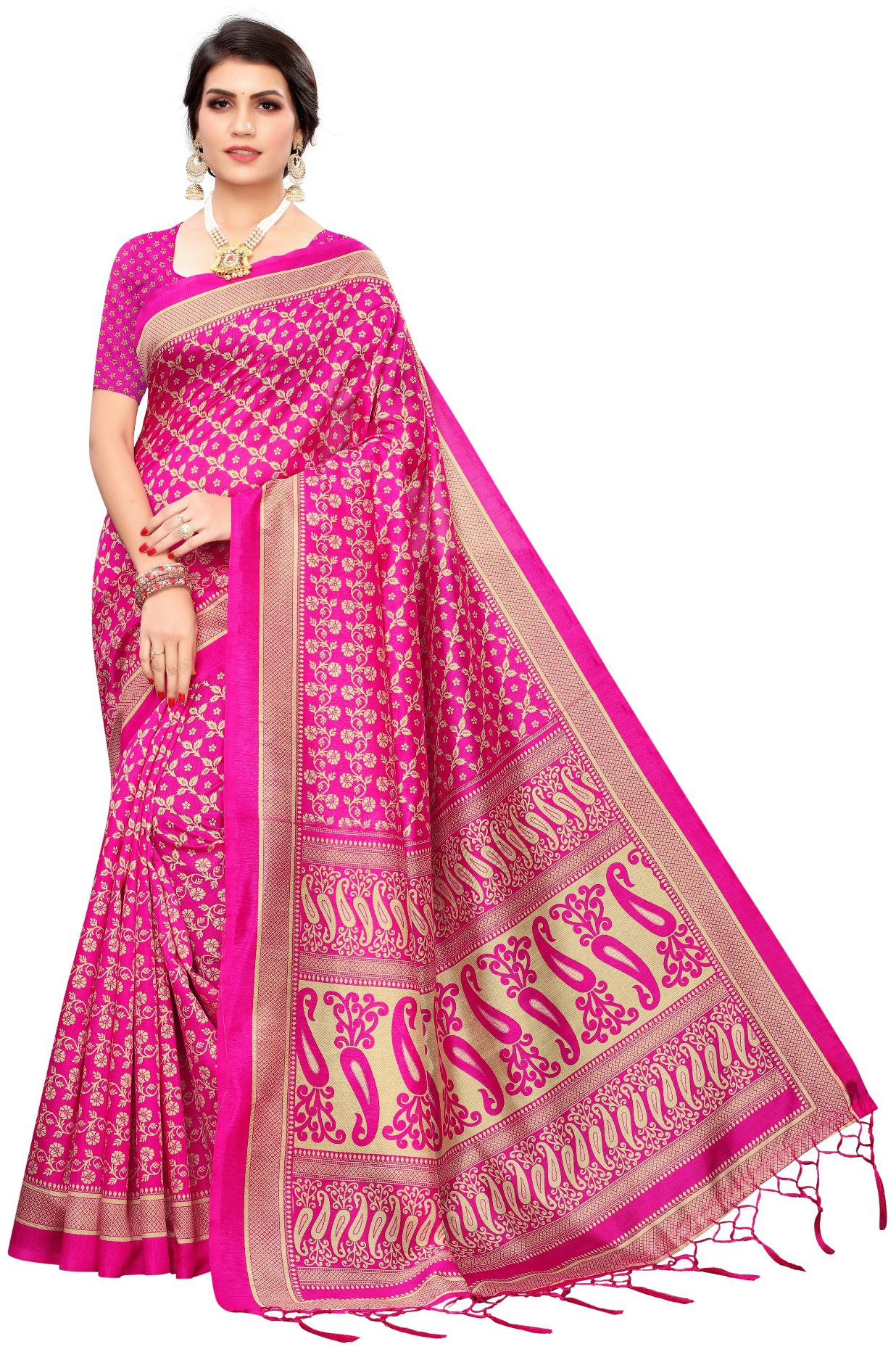 

Women Mode Artificial Silk Woven Daily Wear Designer Saree For Women (Pink)