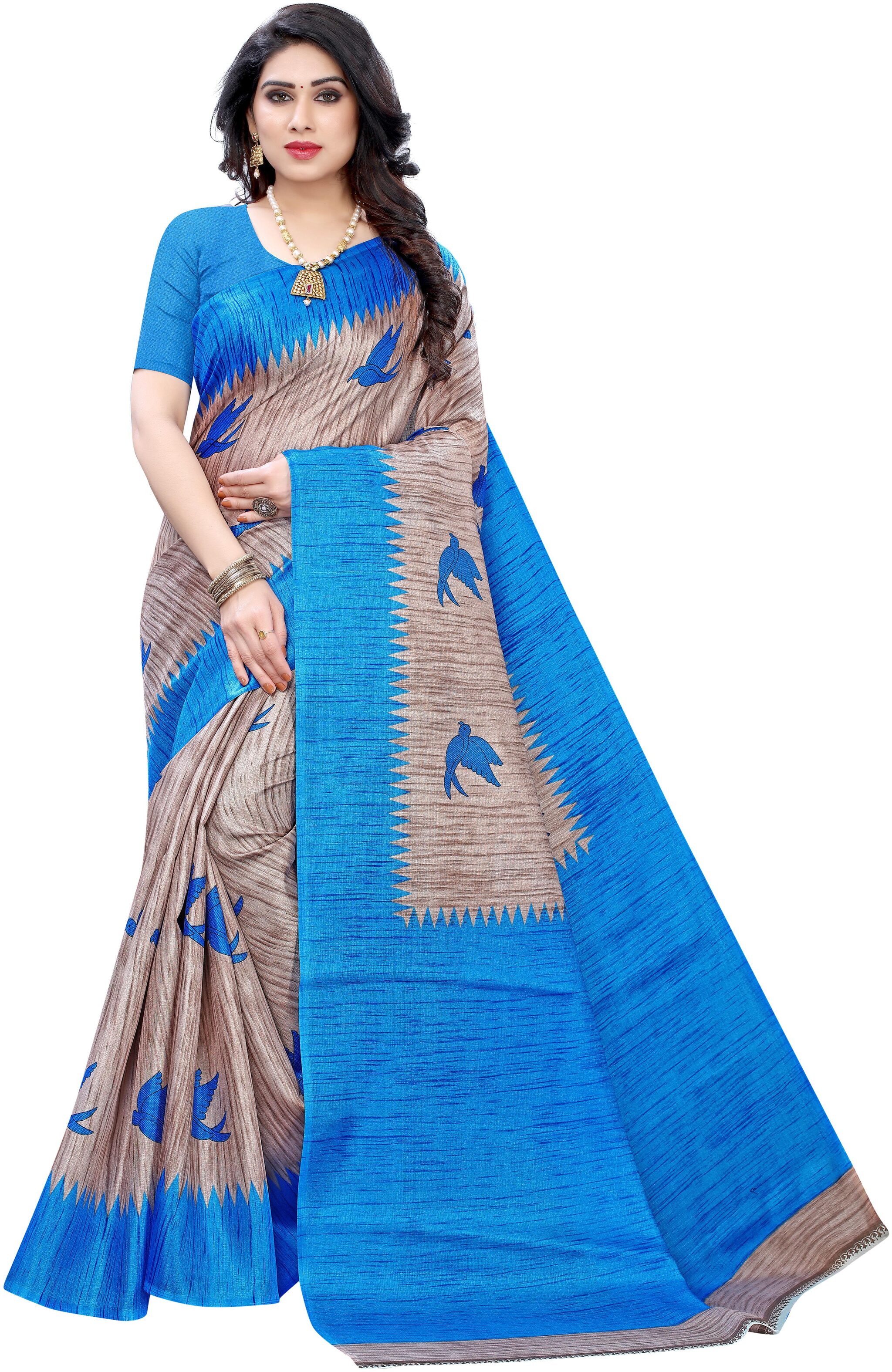

Women Mode Artificial Silk Printed Blue Regular Saree Women