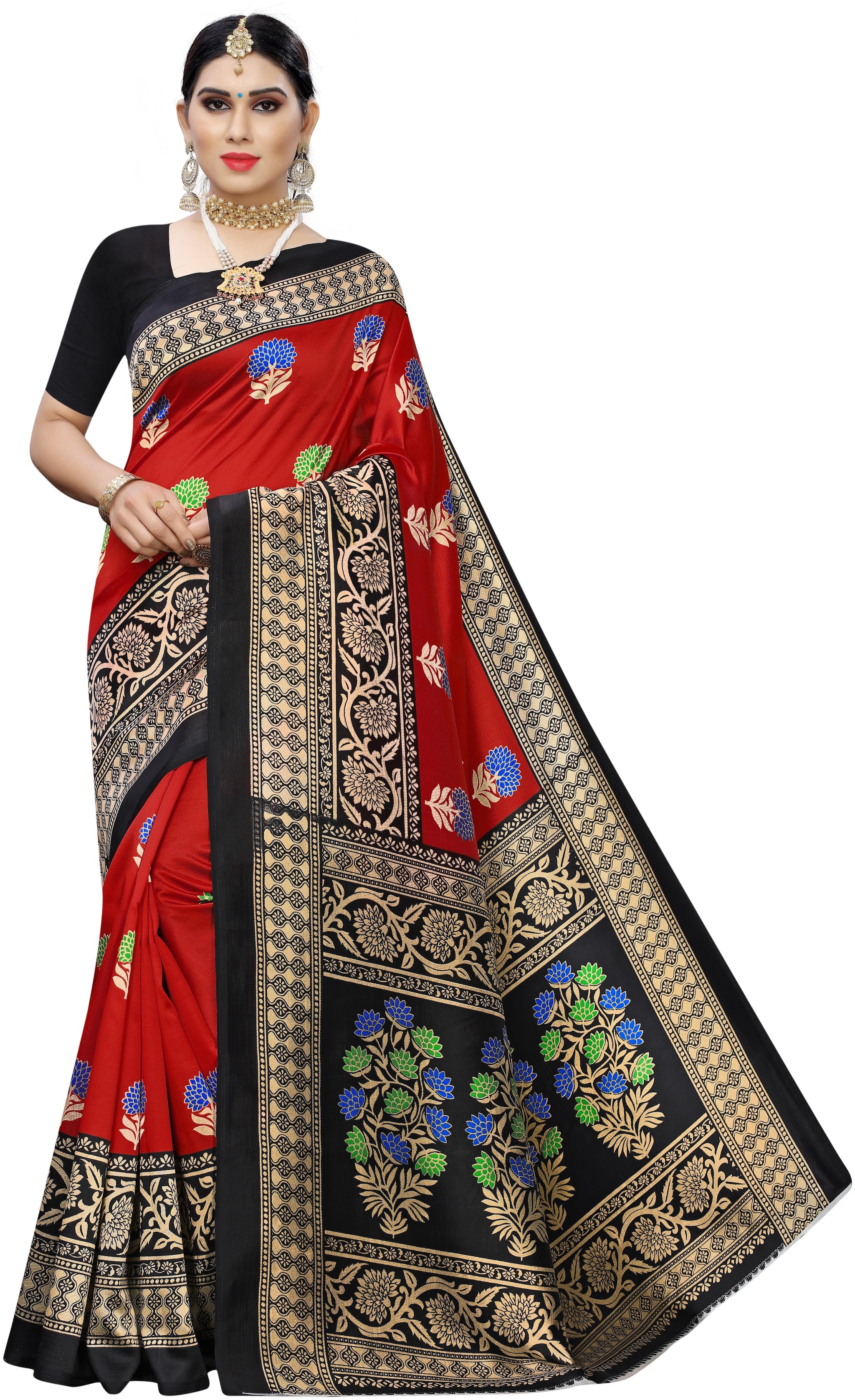 

Women Mode Artificial Silk Woven Red Color Saree With Blouse