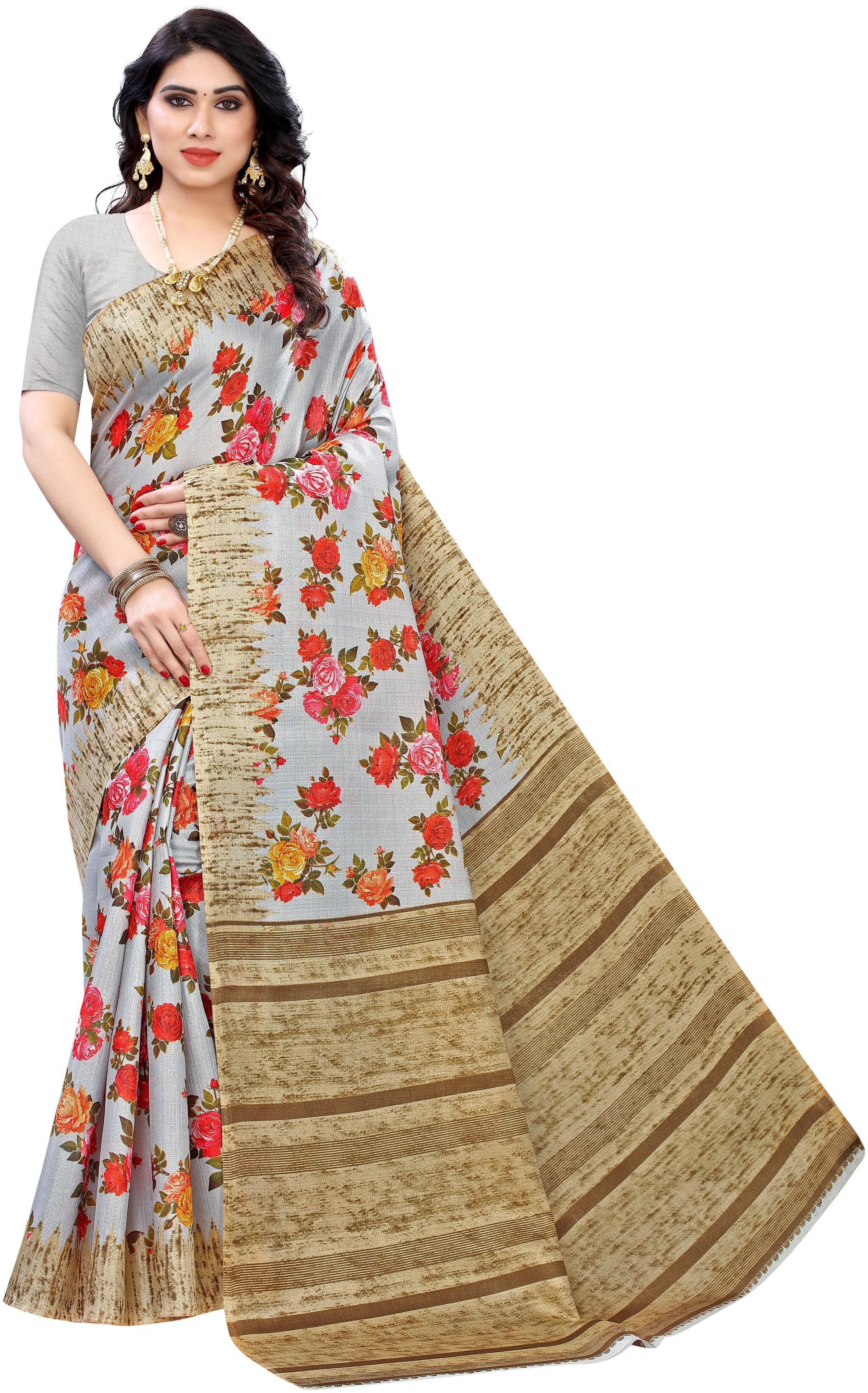 

Women Mode Artificial Silk Floral Daily Wear Saree For Women (Grey)