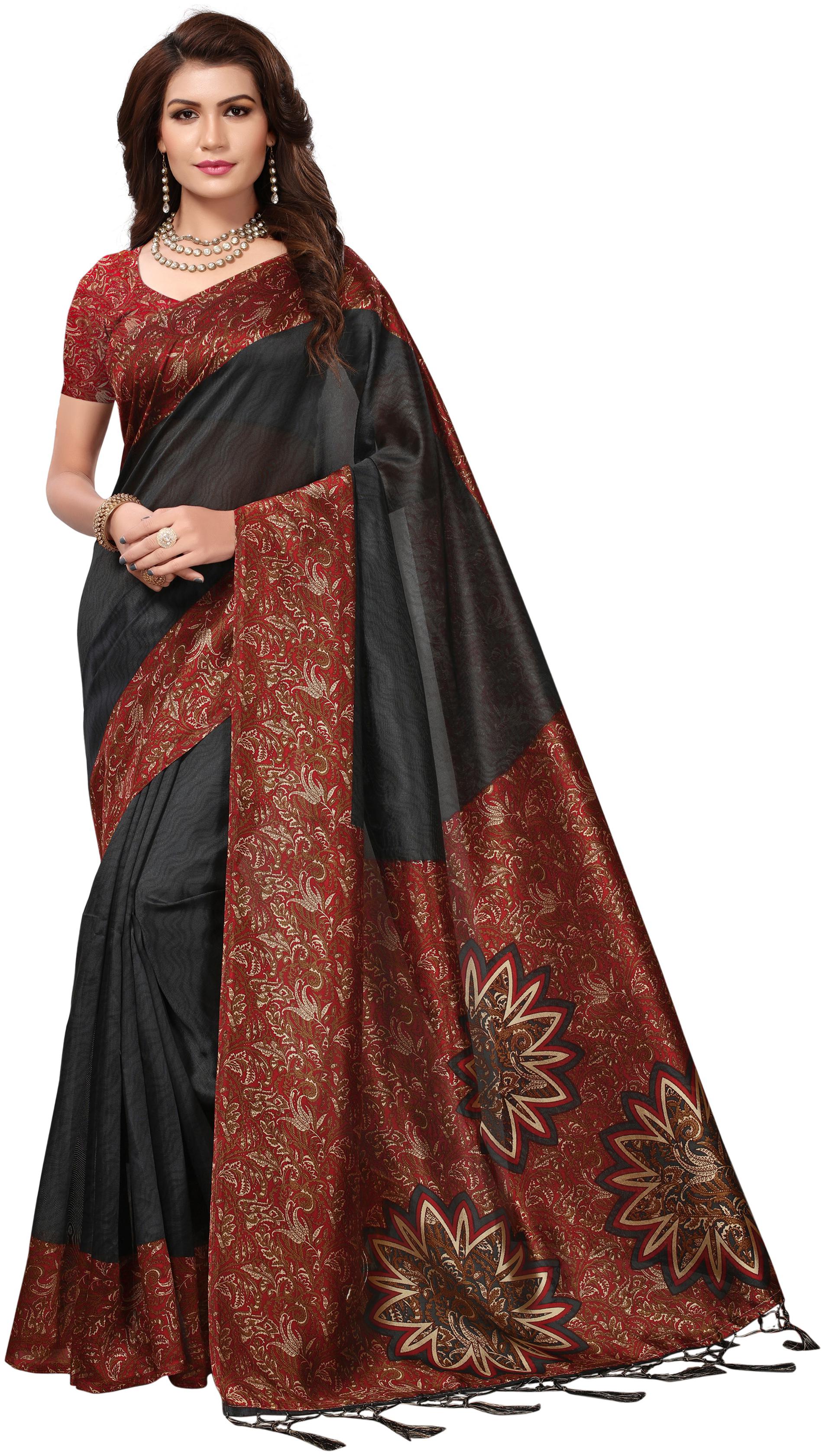 

Women Mode Artificial Silk Solid Black Regular Saree Women