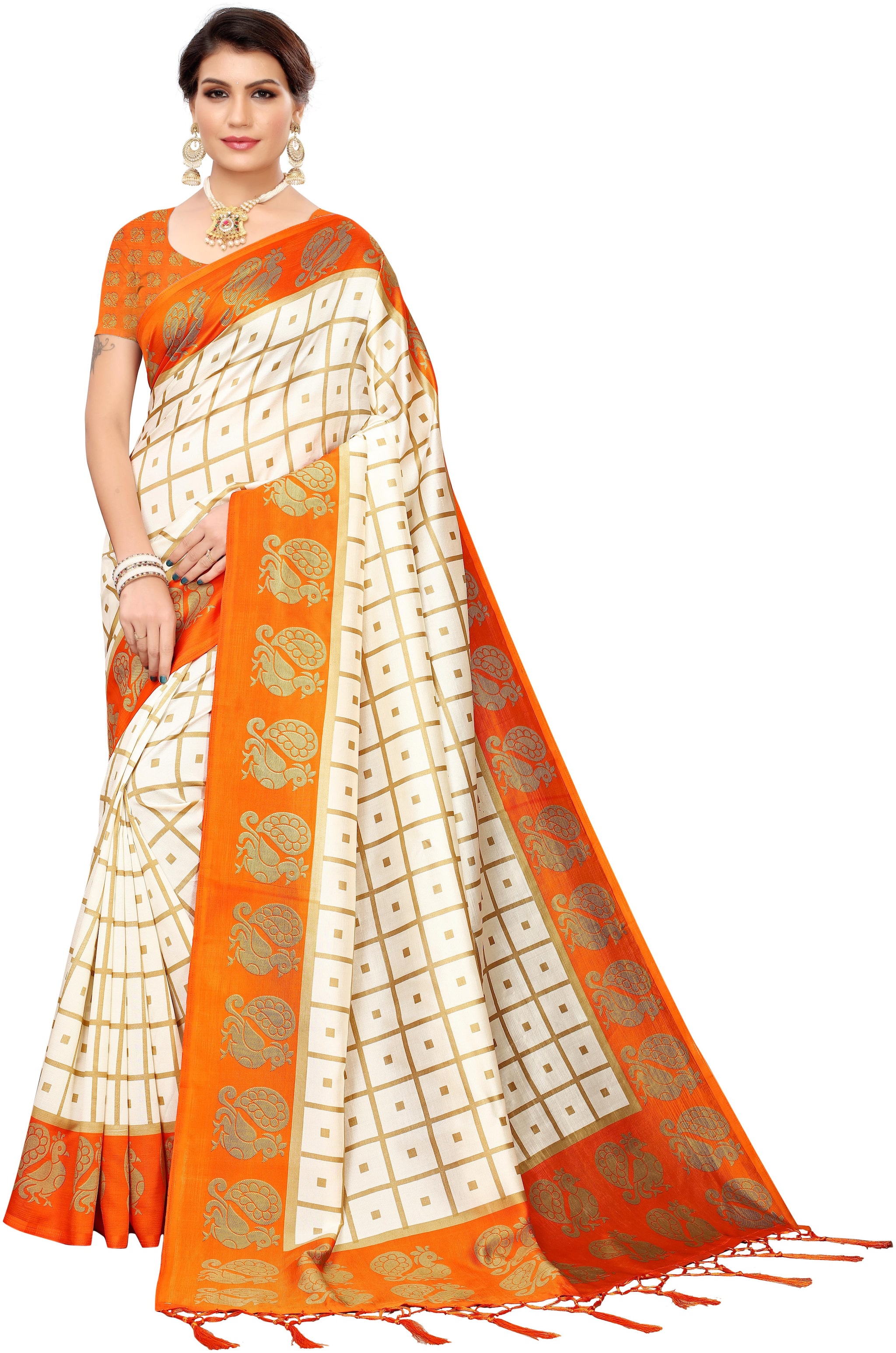 

Women Mode Artificial Silk Woven Orange Designer Saree For Women