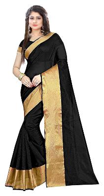 

Women Mode Black Solid Kota Doria Designer Saree With blouse