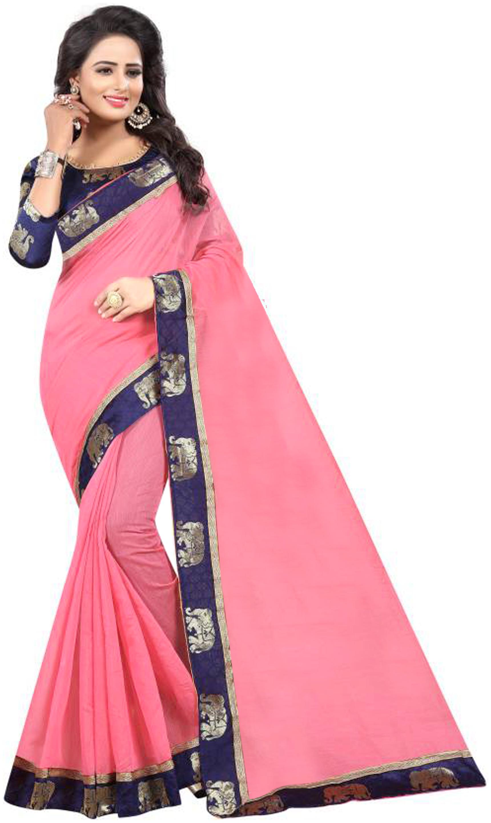 

Women Mode Cotton Blend Pink Solid Regular Saree For Women